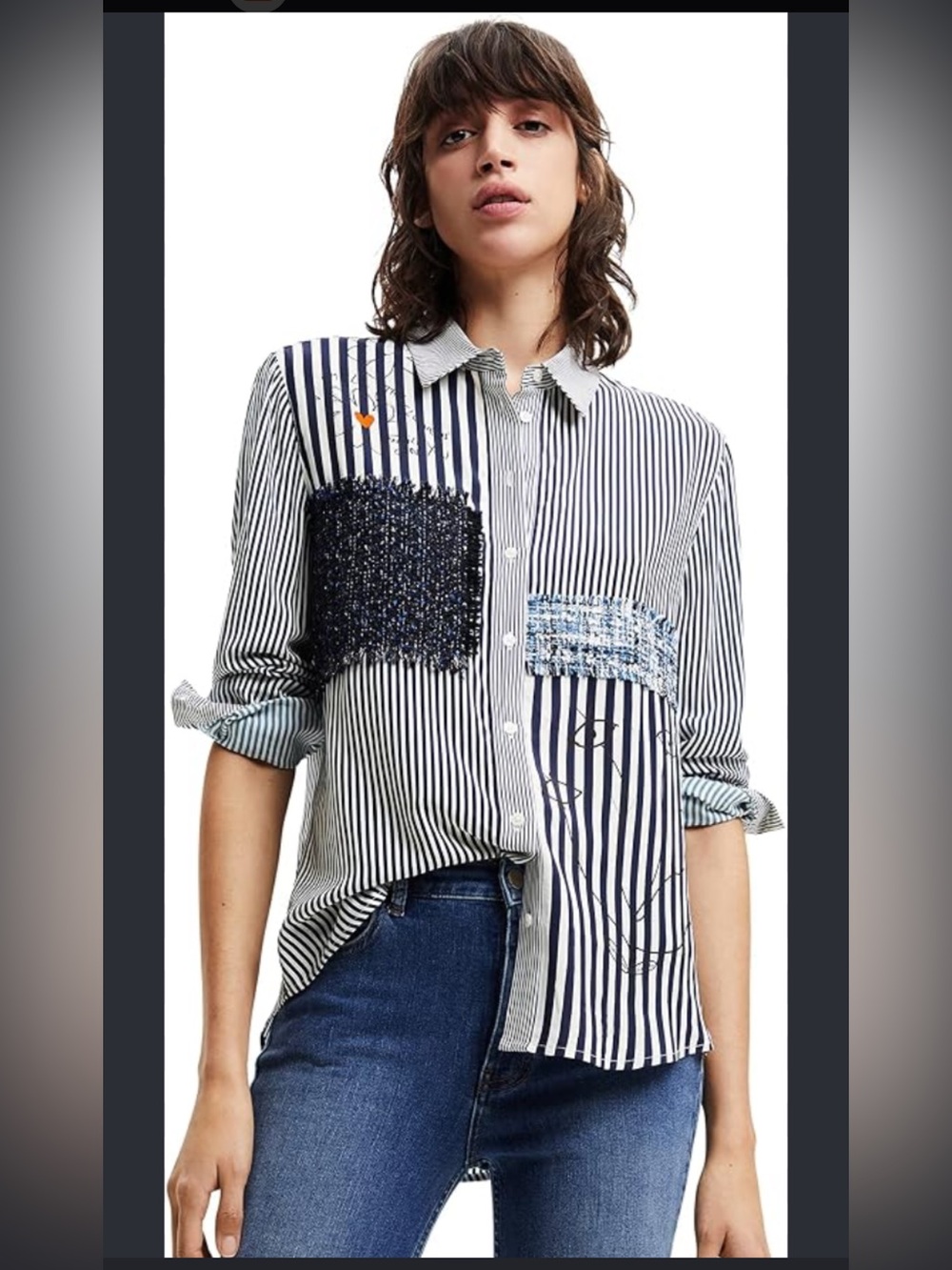 Desigual gray and white striped button down shirt